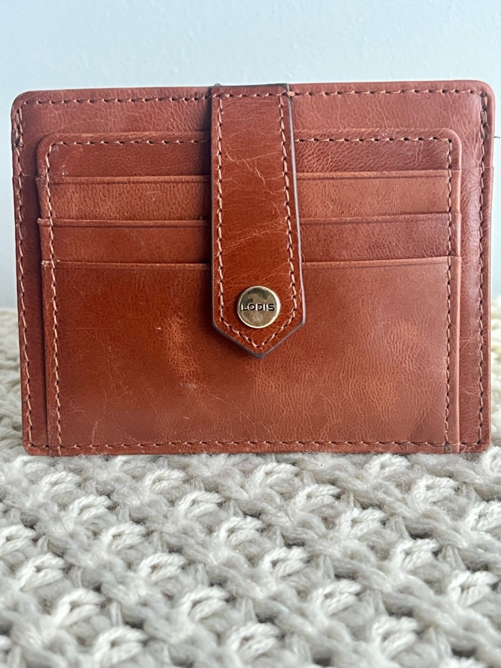 Lodis 1965 Cognac Leather Card Holder Slim Wallet ID Case Premium Leather